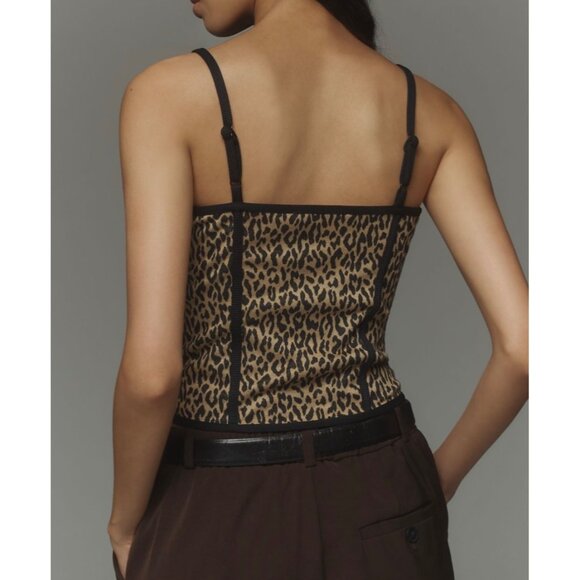 Anthropologie Womens Blue Tassel Leopard Print Corset Cami XL Neutral Pattern - Picture 2 of 8